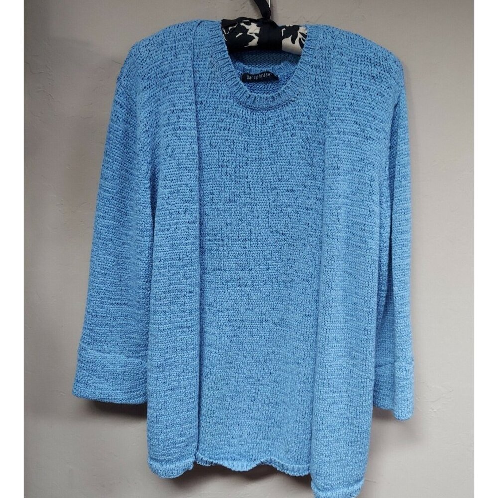 Paraphrase Womens Blue Knitted Tank Top & Button Front Cardigan Sweater Set of 2